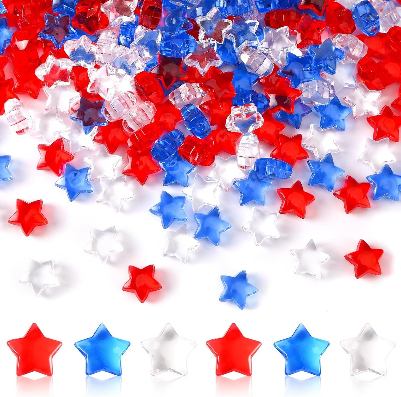 300pcs Patriotic Red Clear Blue Star Acrylic Crystals Gems Table Scatter Vase Filler for 4th of July Independence Day Veterans Memorial Day Birthday DIY Crafts Home Party Decorations